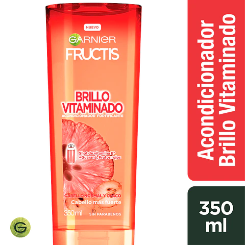 Acondicionador Fructis Brillo Vitaminado - GARNIER SHOT DE VITAMINA E + GUARANA, FRUTOS ROJOS (350 ML)