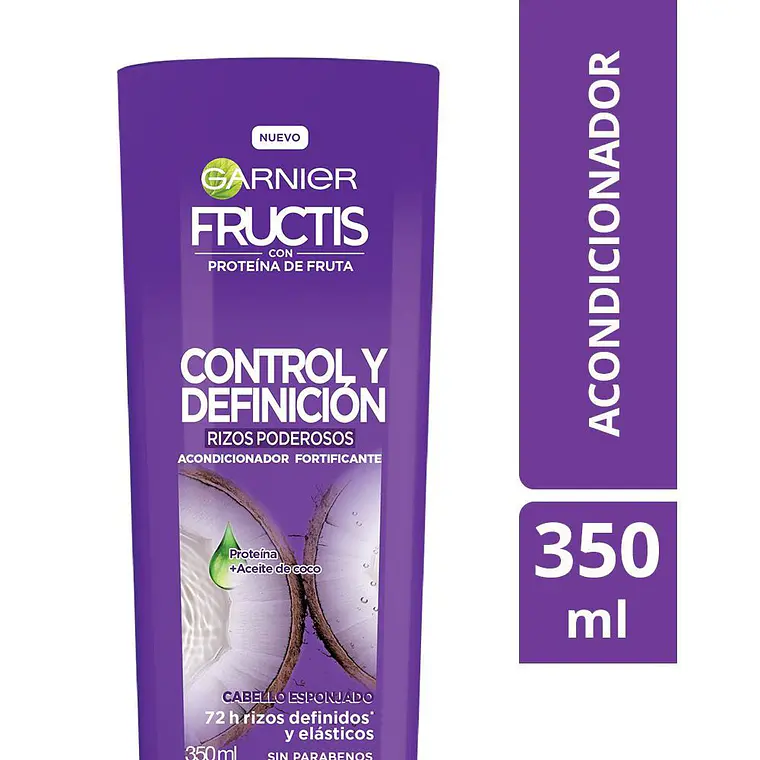 Acondicionador Fructis Control y Definición - GARNIER RIZOS PODEROSOS PROTEINA + ACEITE DE COCO (350 ML) 1