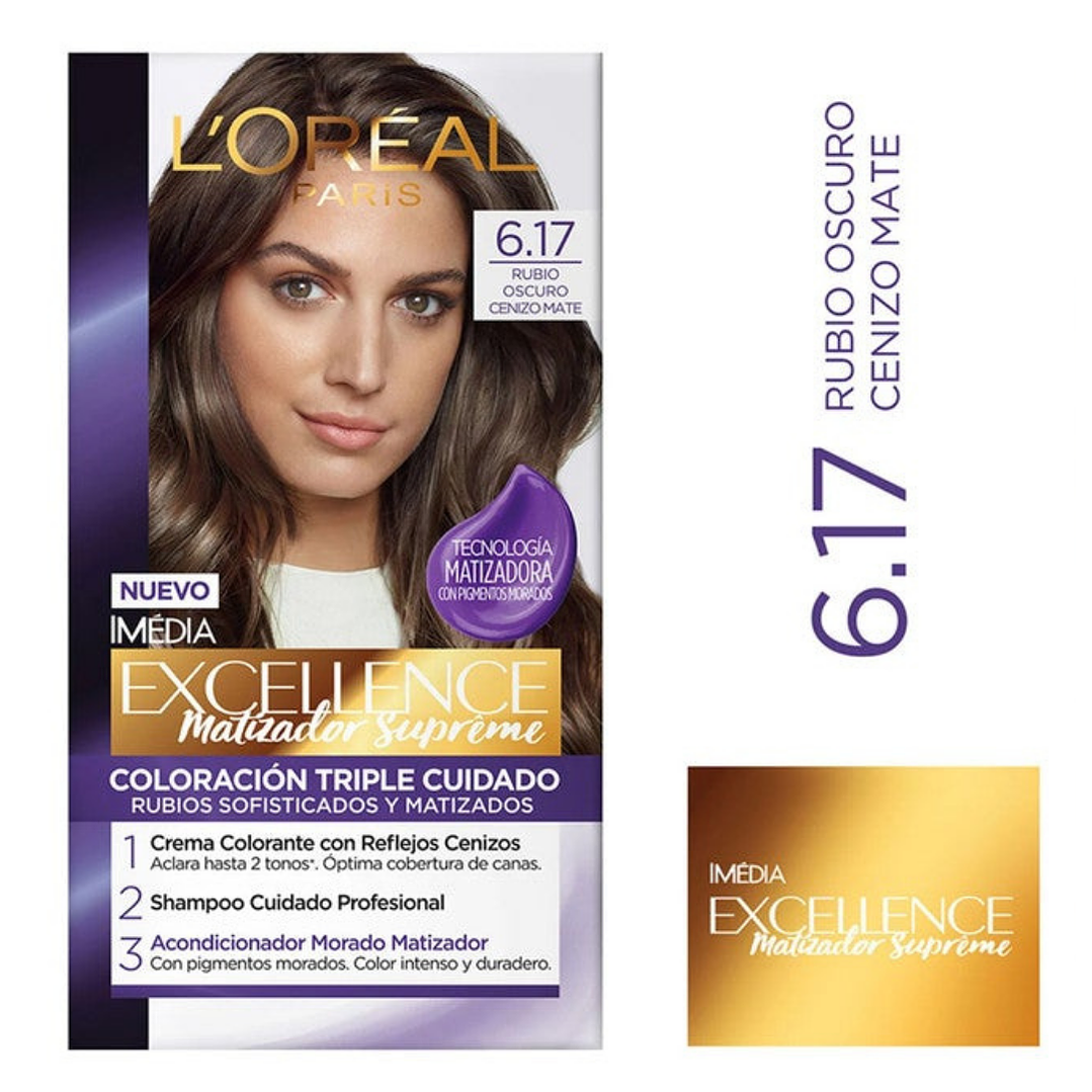 Tintura de Cabello Excellence Rubio Oscuro Cenizo Mate 6.17 - LOREAL 1