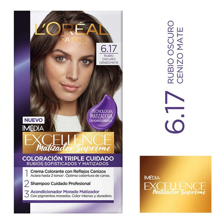 Tintura de Cabello Excellence Rubio Oscuro Cenizo Mate 6.17 - LOREAL 1