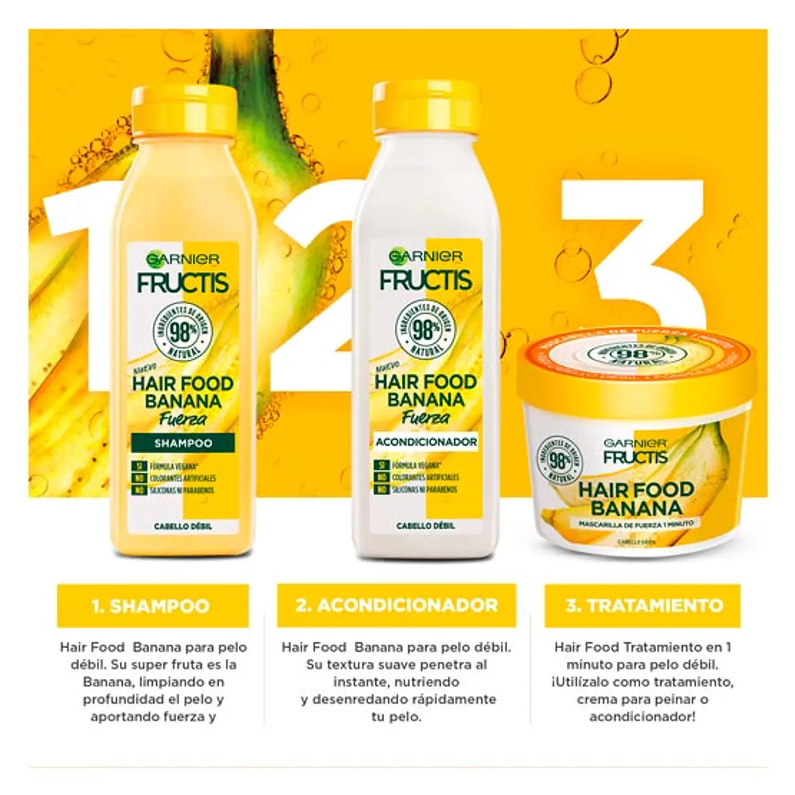 Pack Shampoo+acond+tratamiento Hair Food Banana Fructis - GARNIER  2