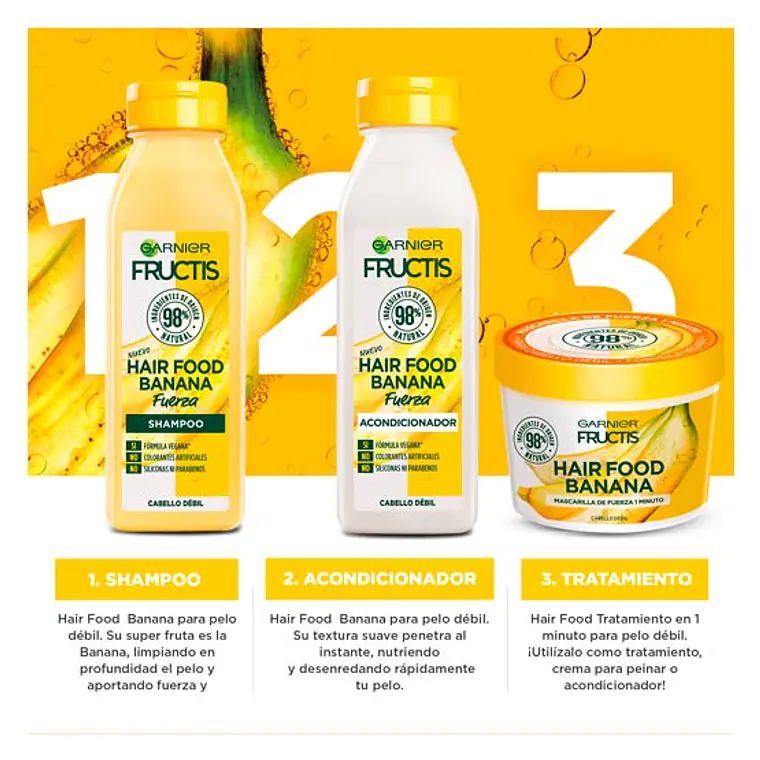 Pack Shampoo+acond+tratamiento Hair Food Banana Fructis - GARNIER  2
