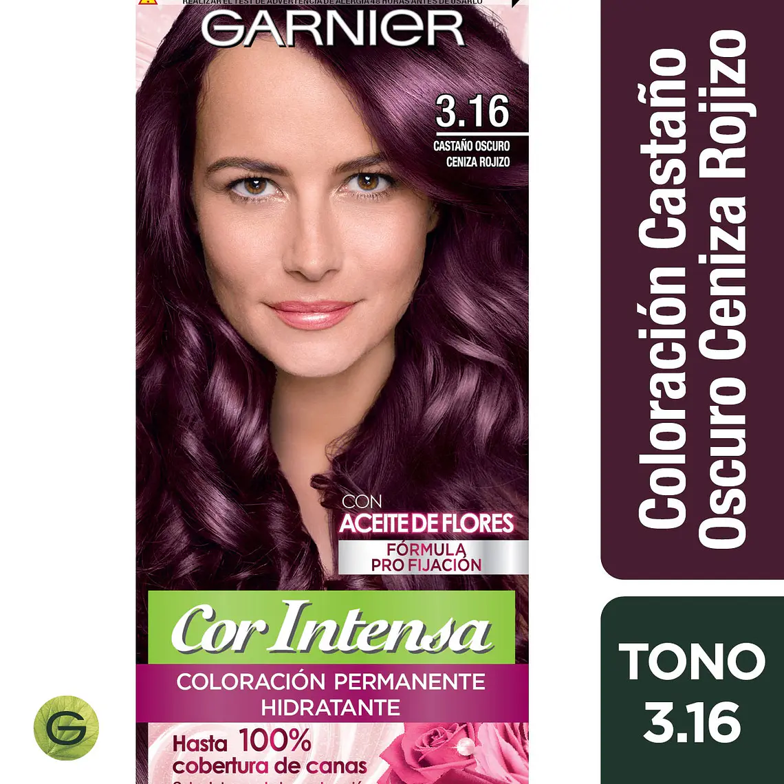 Tintura Cabello Cor Intense 3.16 Castaño Oscuro Ceniza Rojizo - GARNIER 1