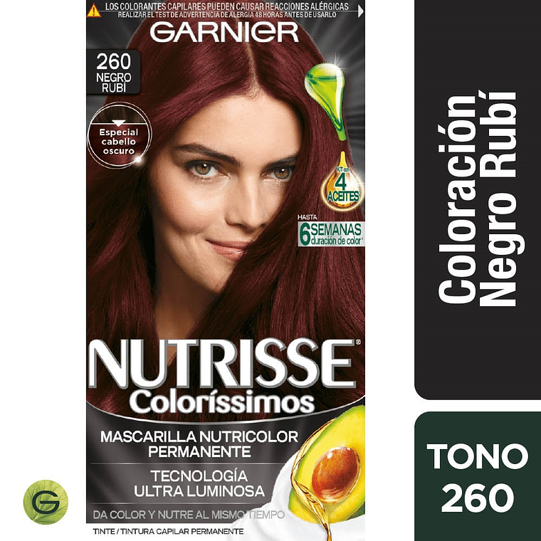 Tintura de Cabello Nutrisse - GARNIER NEGRO RUBI 260 (45 G) 1