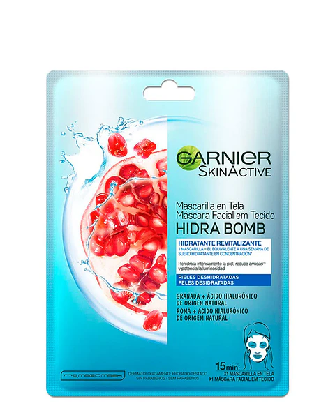 Mascarilla en Tela Hidra Bomb - GARNIER GRANADA + ÁCIDO HIALURÓNICO