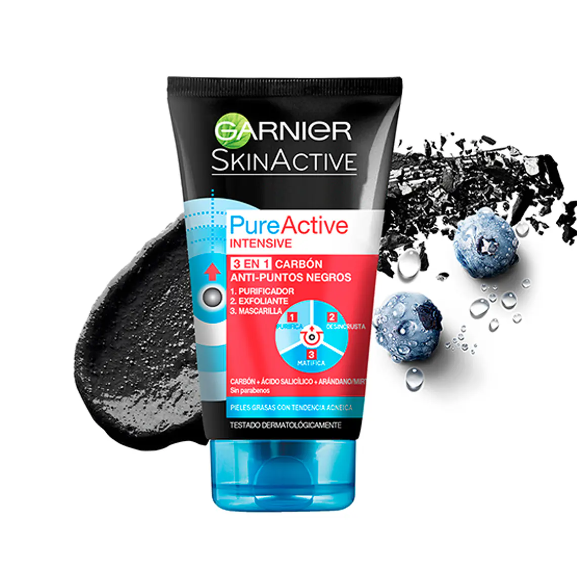 Mascarilla Skin Active anti-puntos negros Carbón + Ácido Salicílico Pieles Grasas 150 ml - GARNIER 1