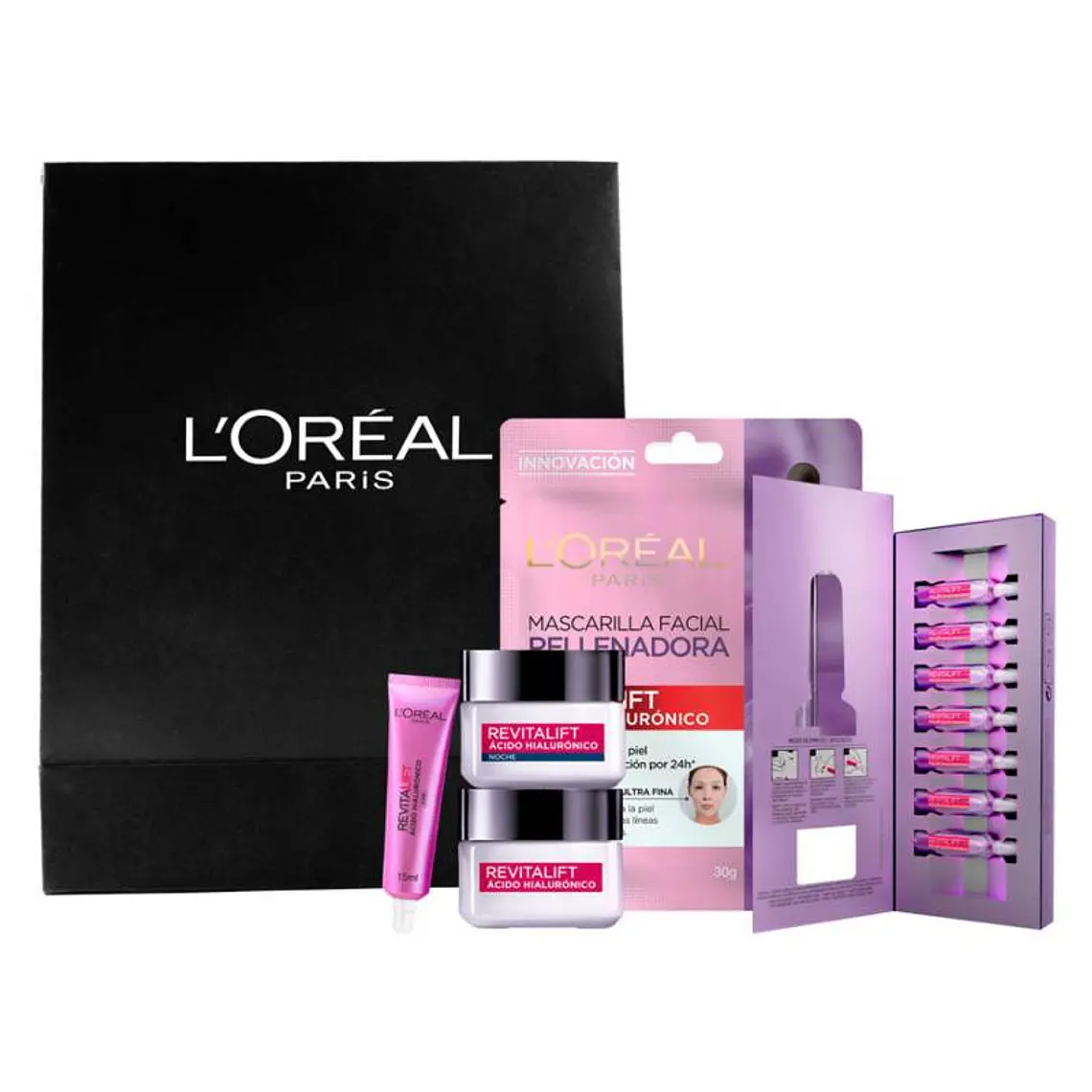 Set Anti-Arrugas Rutina Crema Día+Noche + Ampollas Ácido Hialurónico + Mascarilla + Contorno de Ojos - LOREAL- COPIAR 1