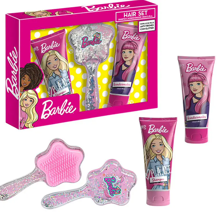 Set De Baño Barbie Shampoo + Acondicionador + Cepillo  1