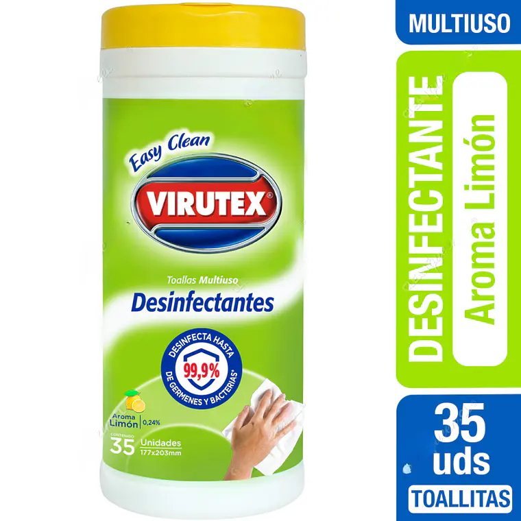 Toallitas Desinfectantes Multiuso Aroma Limón 35 Unid - VIRUTEX 1