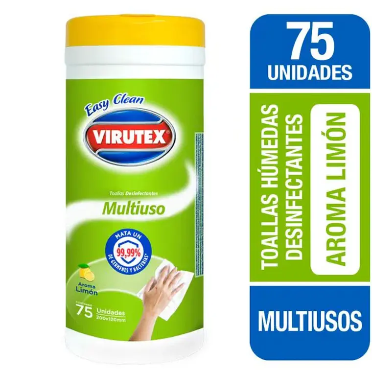 Toallitas Desinfectantes Multiuso Aroma Limón 75 Unid - VIRUTEX 1