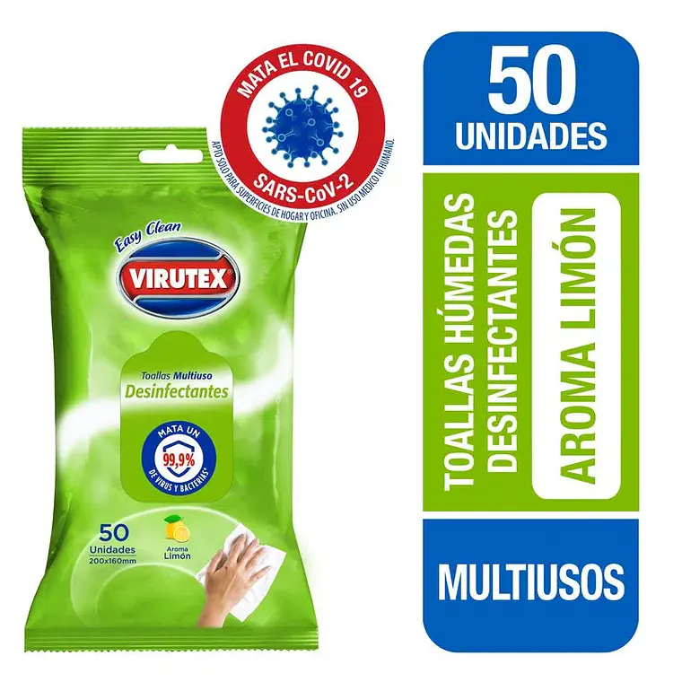 Paños Desinfectantes Aroma Limón 50 Uni - VIRUTEX 1