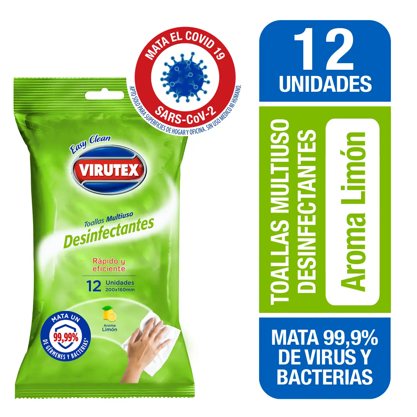 Toallitas Desinfectantes Aroma Limón 12 Uni - VIRUTEX 1