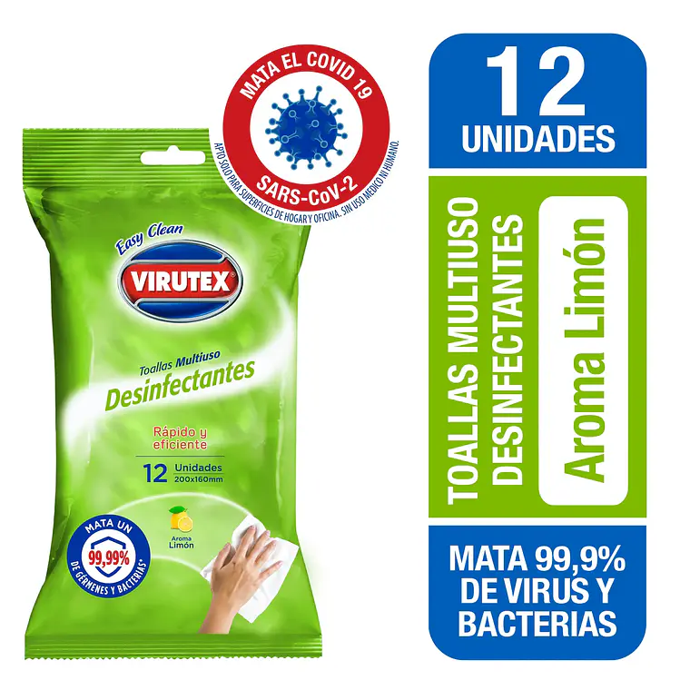 Toallitas Desinfectantes Aroma Limón 12 Uni - VIRUTEX 1