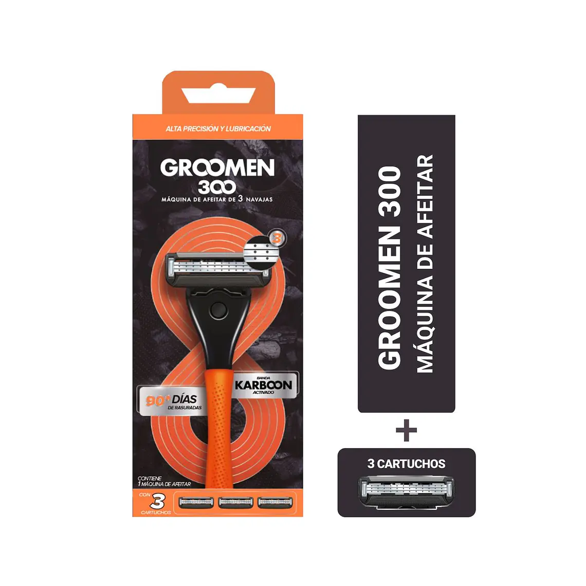 Máquina De Afeitar 300 3 Cartuchos De 3 Navajas + 1 Mango - GROOMEN 1