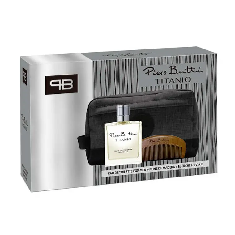 Estuche EDT PIERO BUTTI Titanio 100 ml + Cosmetiquero + Peine  - PETRIZZIO 1