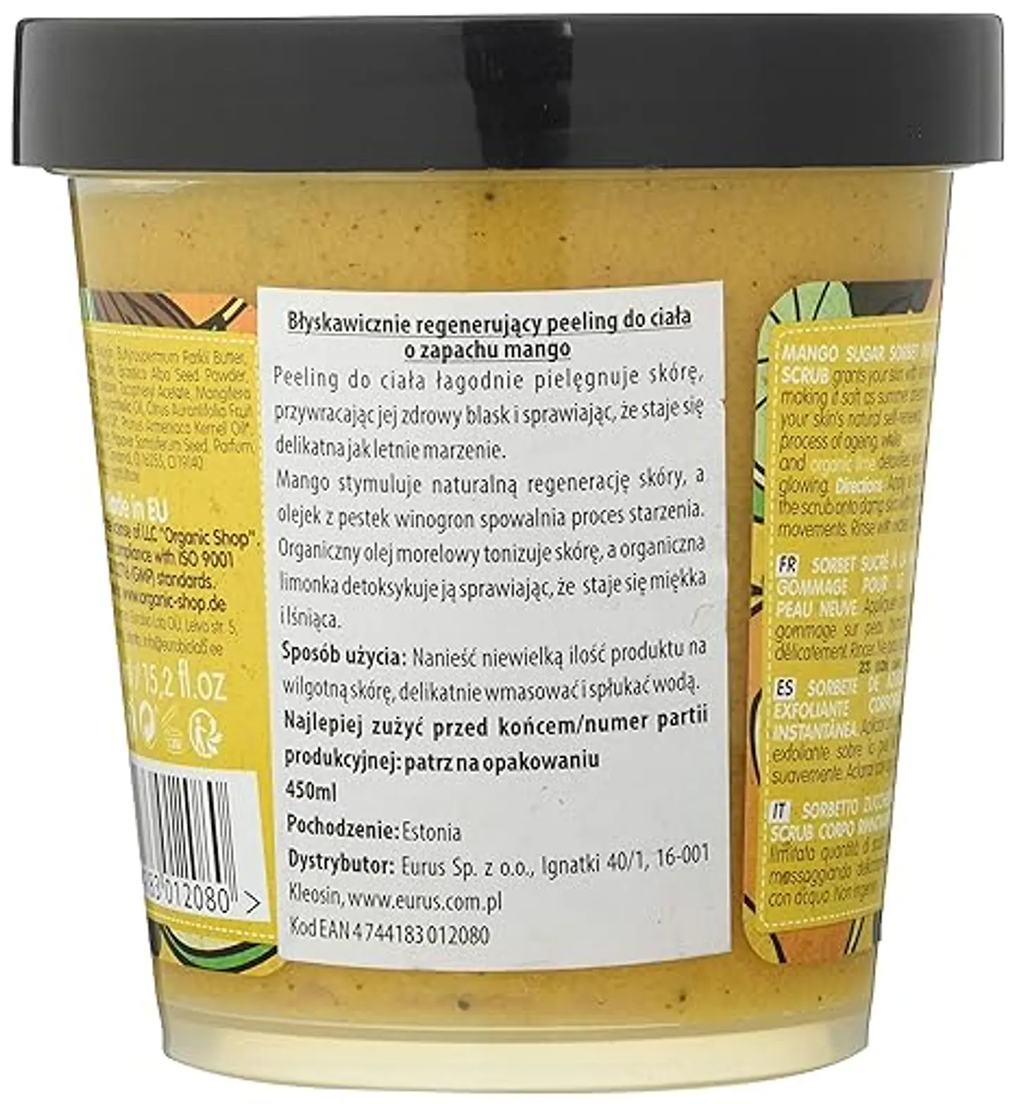 Organic Shop Corporales Mango Azúcar Sorbete Exfoliante Corporal 450 ml 4