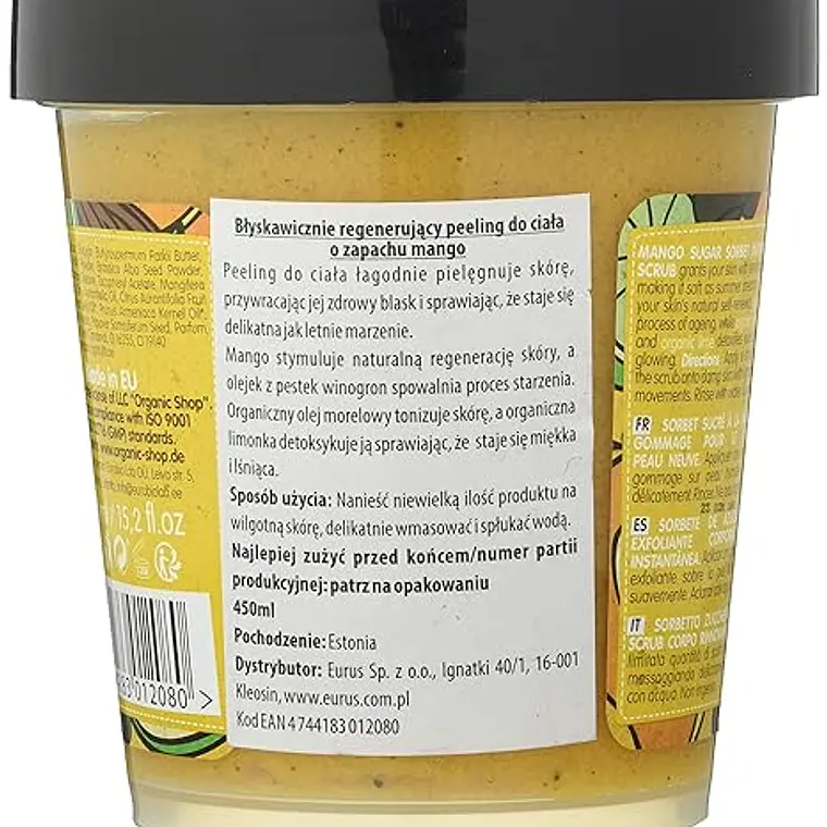 Organic Shop Corporales Mango Azúcar Sorbete Exfoliante Corporal 450 ml 4