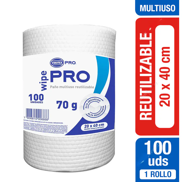 Pro Paño Multiuso Reutilizable 20 x 40 cm 100uni - VIRUTEX 1