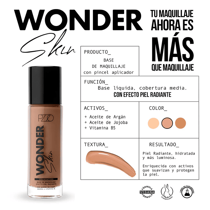 Base de Maquillaje Wonder Skin 35 ml Golde Beige 02 - PETRIZZIO 4