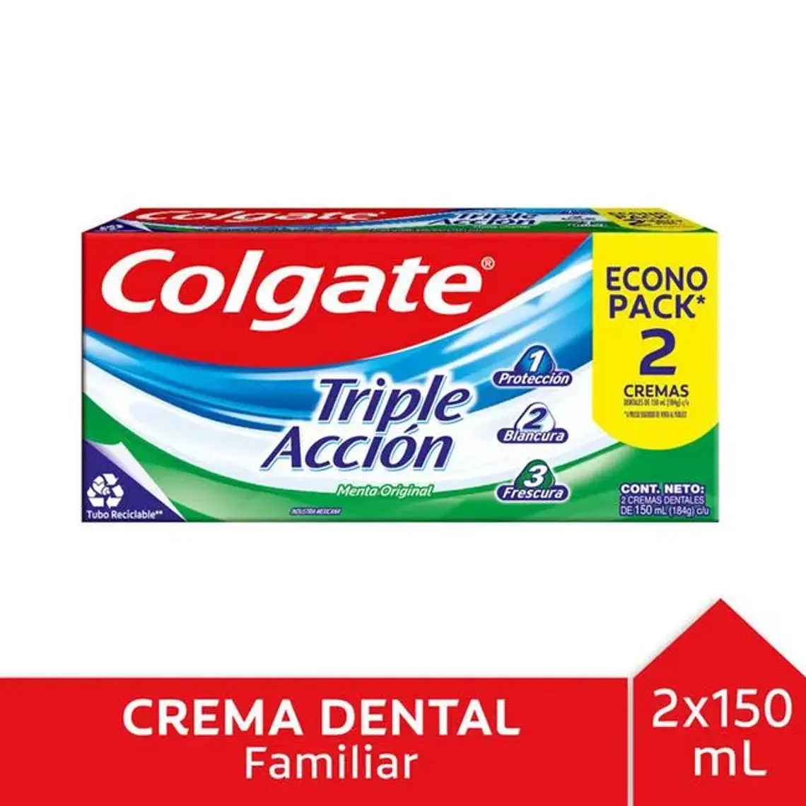 Pack Pasta Dental Colgate Triple Acción Menta Original 150ml c/u 2 un. 1
