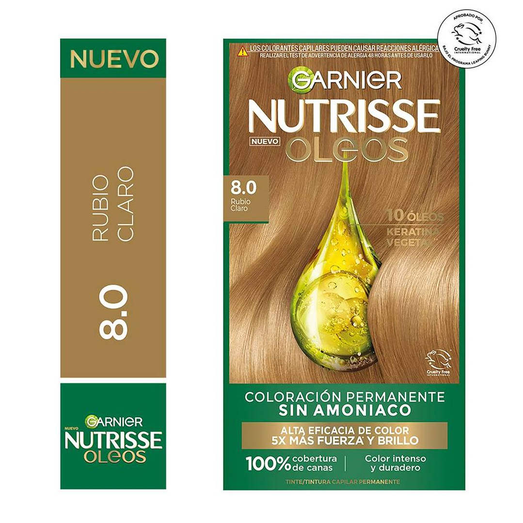Tintura de Cabello Nutrisse Oleos sin amoníaco rubio claro 8.0 - GARNIER 1
