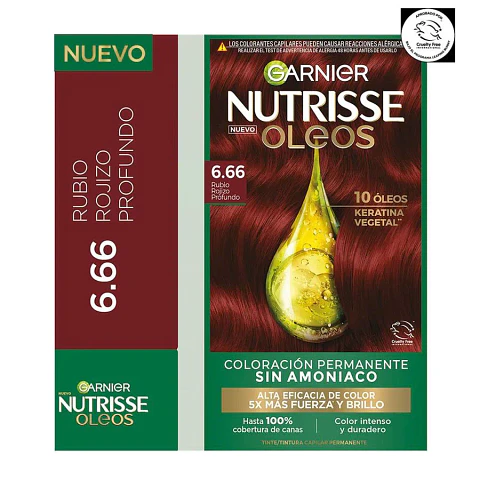 Tintura de Cabello Nutrisse Oleos Sin Amoníaco RUBIO ROJIZO PROFUNDO 6.66 - GARNIER