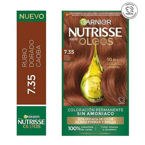 Tintura de Cabello Nutrisse Oleos Sin Amoníaco RUBIO DORADO 7.35 - GARNIER