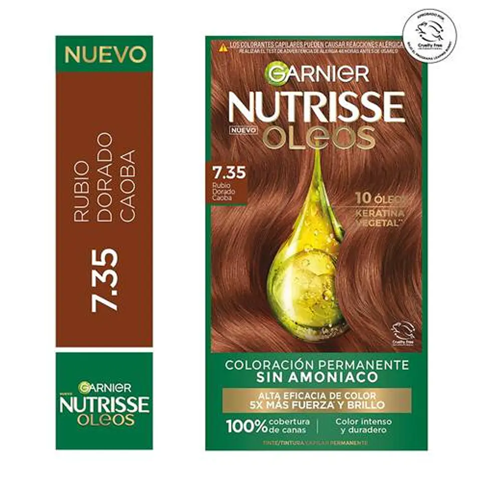 Tintura de Cabello Nutrisse Oleos Sin Amoníaco RUBIO DORADO 7.35 - GARNIER 1