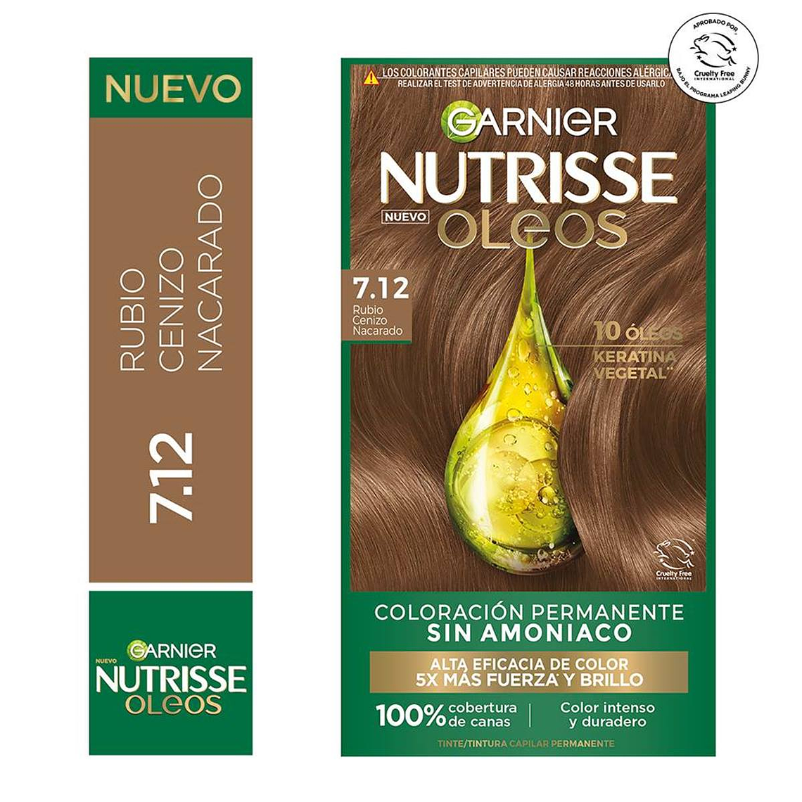 Tintura de Cabello Nutrisse Oleos Sin Amoníaco RUBIO CENIZO NACARADO 7.12 - GARNIER 1