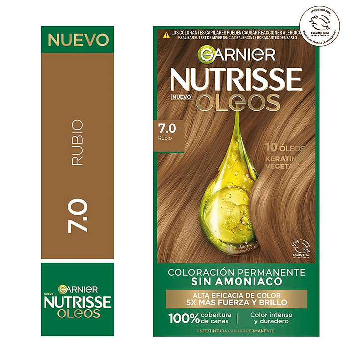 Tintura de Cabello Nutrisse Oleos Sin Amoníaco RUBIO 7.0 - GARNIER 1
