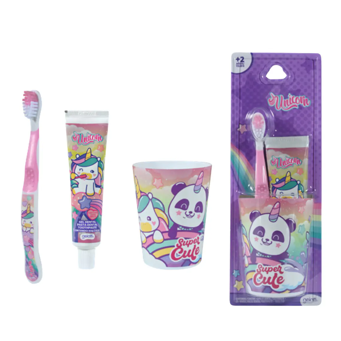 Set Unicornio Pasta de Dientes 50g + Cepillo + Vaso Blíster - GELATTI 1