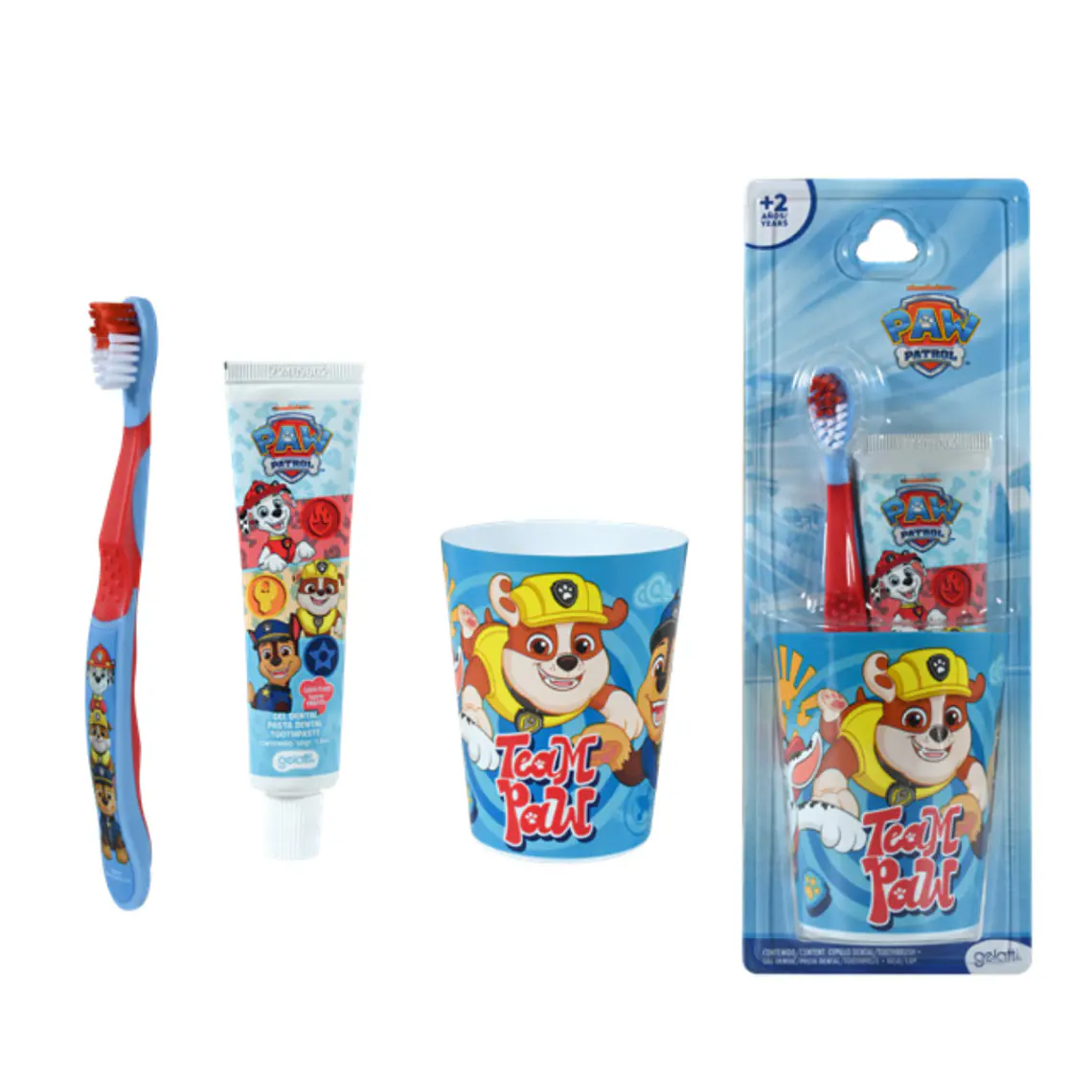 Set Paw Patrol Pasta de Dientes 50g + Cepillo + Vaso Blíster - GELATTI 1