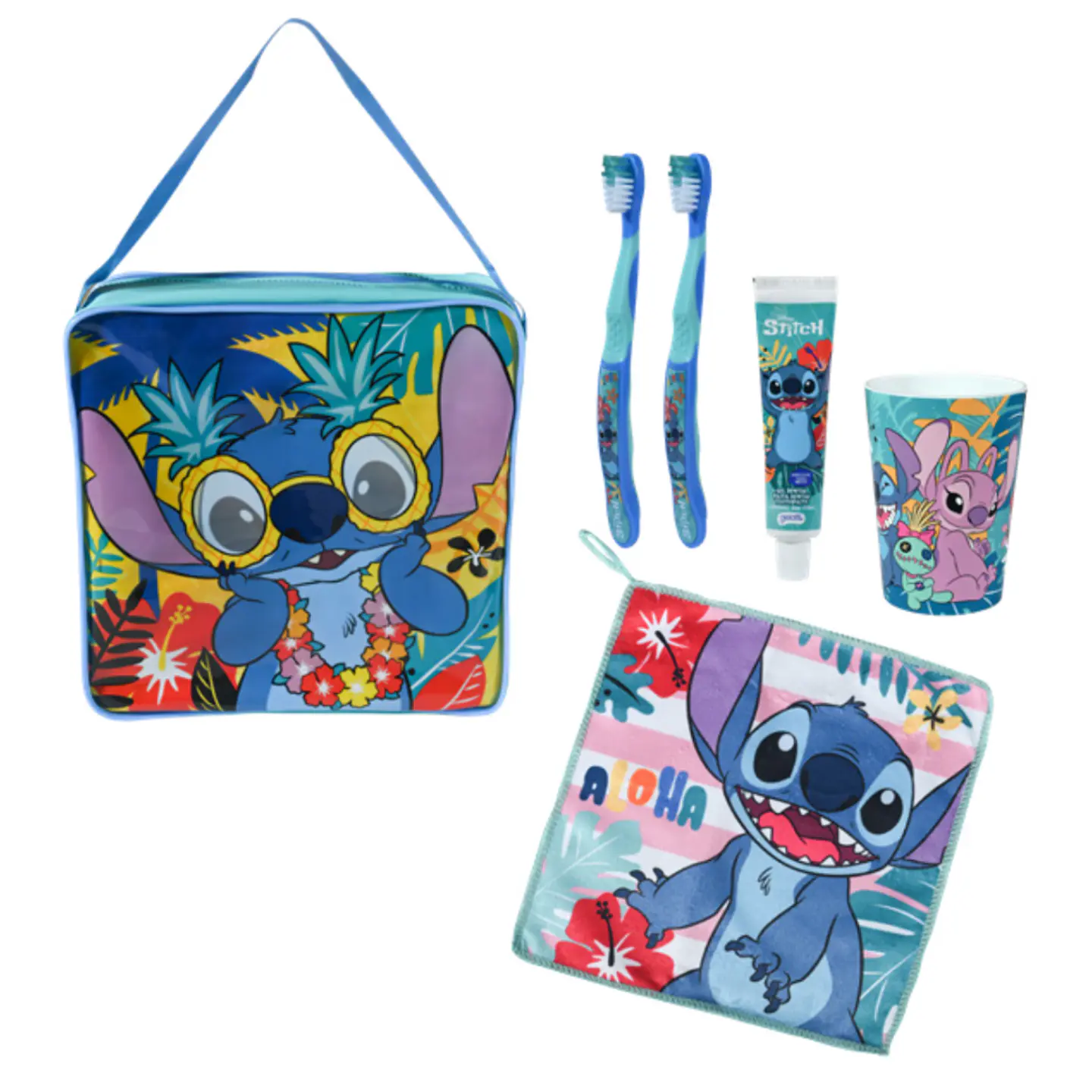Bolso Stitch + Pasta de Dientes 50g + 2 Cepillos + Vaso + Toalla - GELATTI 1
