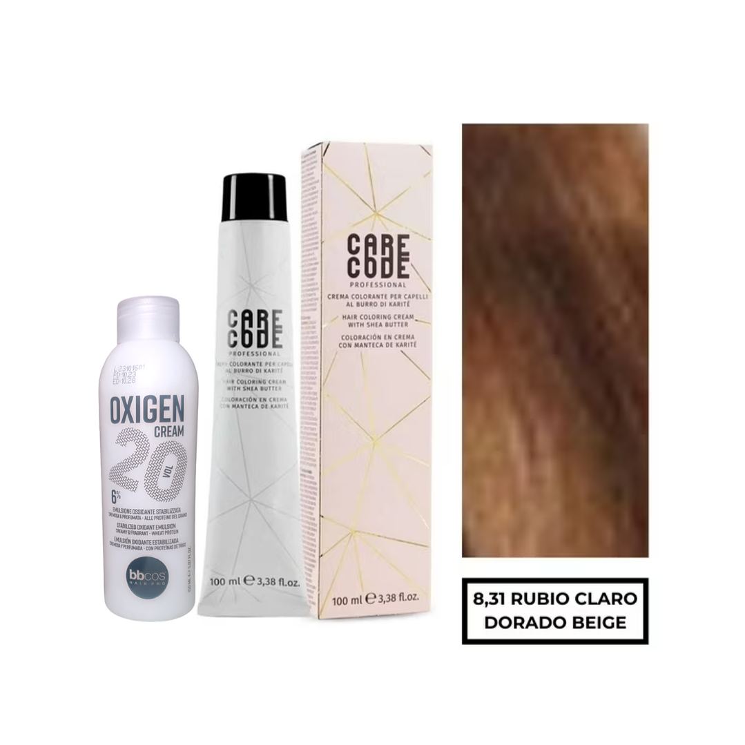 Hair Coloring Cream 100ML 8,31, Con Oxigen 150 ML 20 Vol Lab37 - CARECODE 1