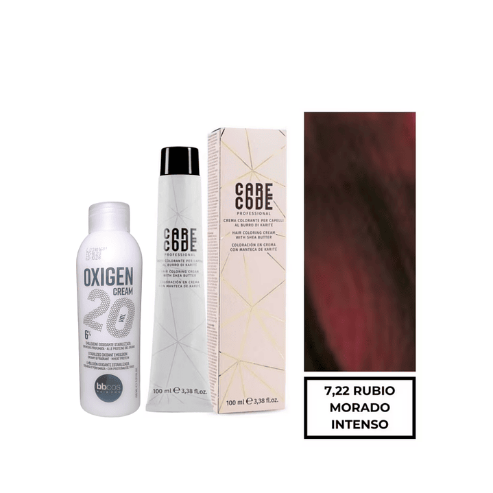 Hair Coloring Cream 100 ML 7,22 Con Oxigen 150 ML 20 Vol Lab37- CARECODE 1