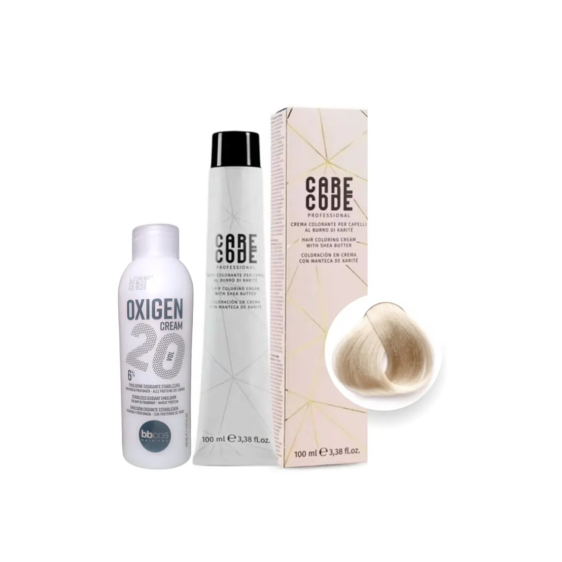 Hair Coloring Cream 100 ML 11,1 Con Oxigen 150 ML 20 Vol Lab37- CARECODE 1