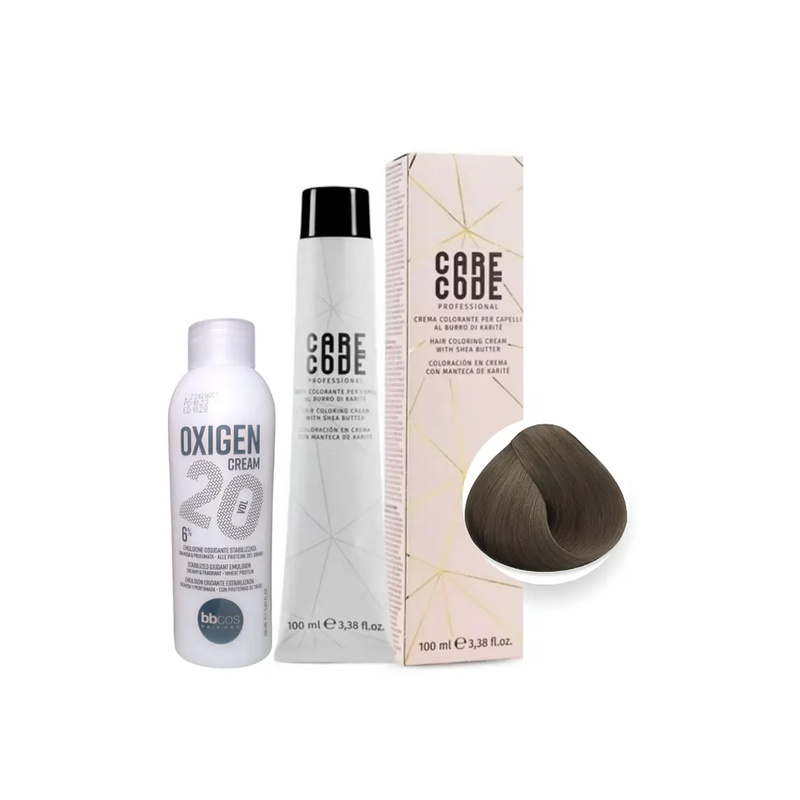 Hair Coloring Cream 100 ML 5,8, Con Oxigen 150 ML 20 Vol Lab37- CARECODE 1