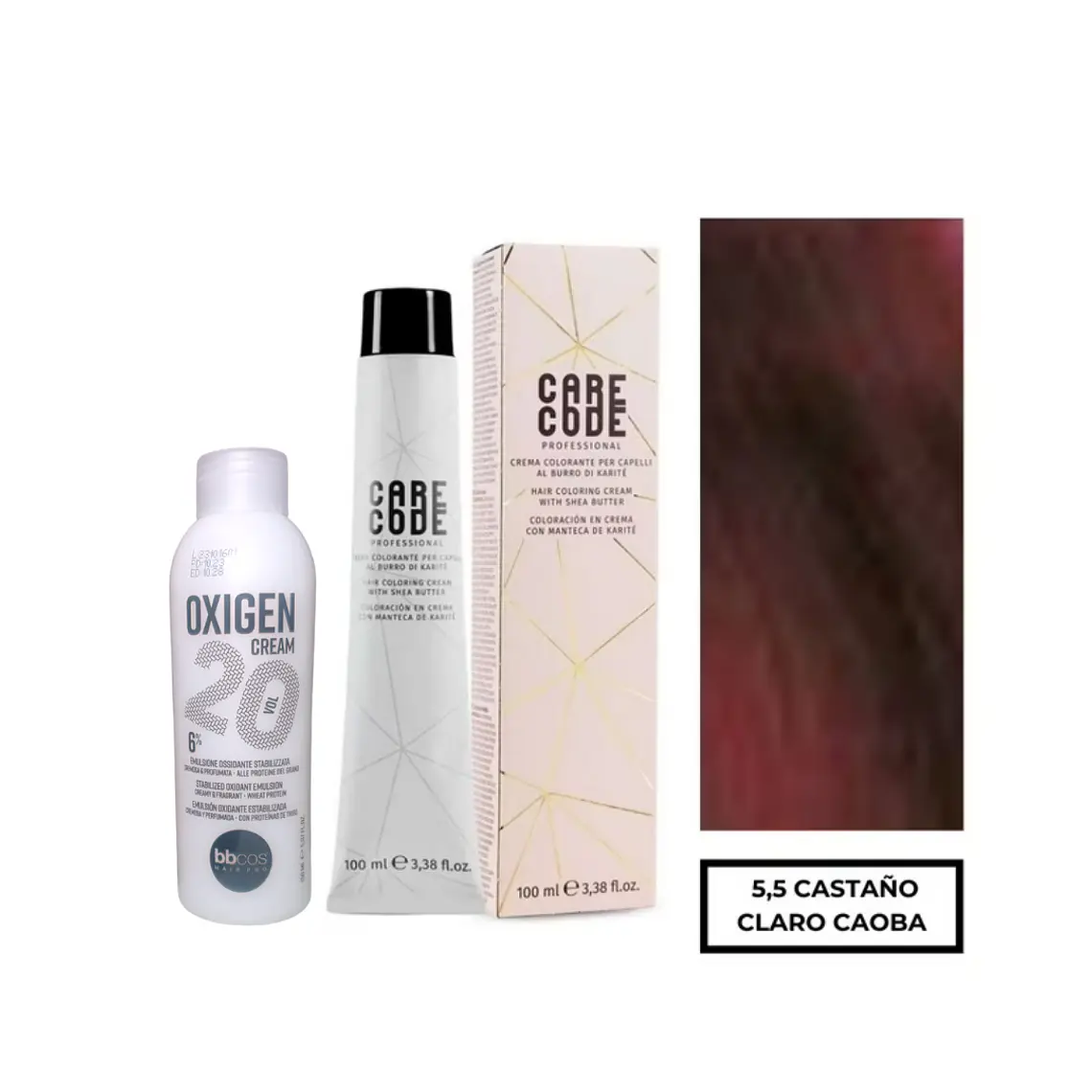Hair Coloring Cream 100 ML 5,5, Con Oxigen 150 ML 20 Vol Lab37- CARECODE 1