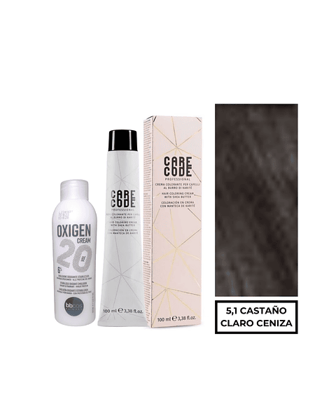 Hair Coloring Cream 100 ML 5,1, Con Oxigen 150 ML 20 Vol Lab37- CARECODE
