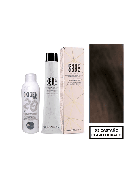 Hair Coloring Cream 100 ML 5,3, Con Oxigen 150 ML 20 Vol Lab37- CARECODE