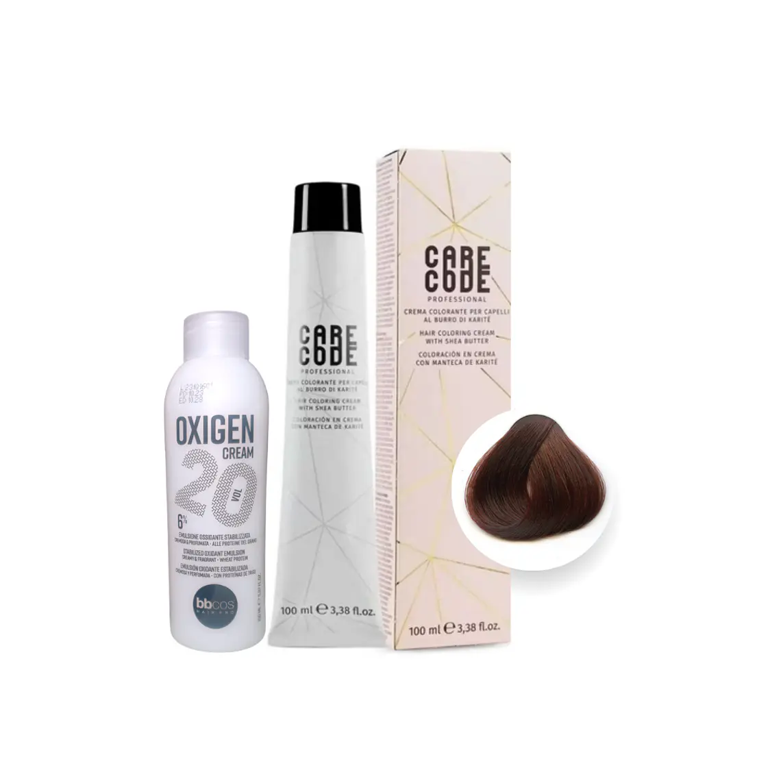 Hair Coloring Cream 100 ML 5,4, Con Oxigen 150 ML 20 Vol Lab37- CARECODE 1