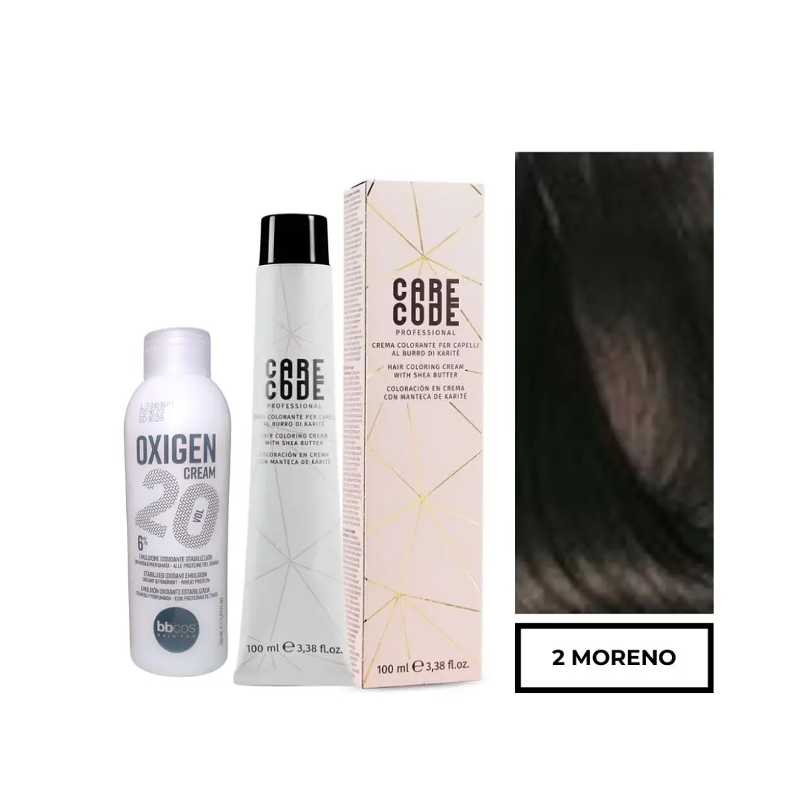 Hair Coloring Cream 100 ML 2, Con Oxigen 150 ML 20 Vol Lab37- CARECODE 1