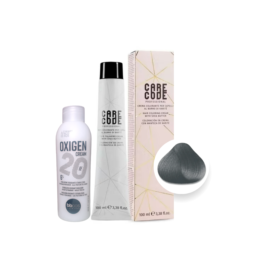 Hair Coloring Cream 100 ML CENERE, Con Oxigen 150 ML 20 Vol Lab37- CARECODE 1