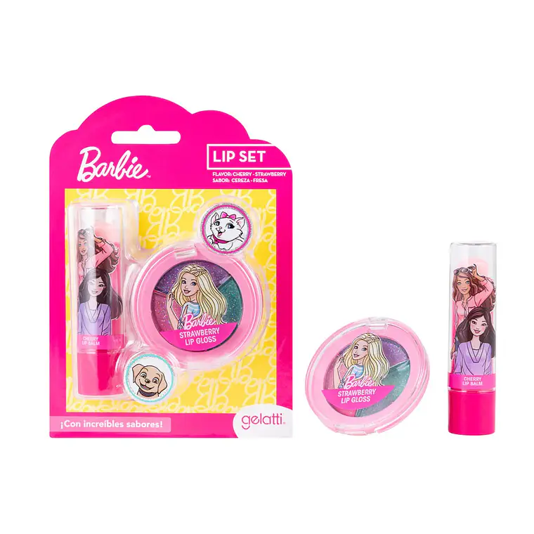 Lip Set - Bálsamo Labial y Bálsamo Gloss MIX Barbie: Cereza y Fresa - GELATTI 1