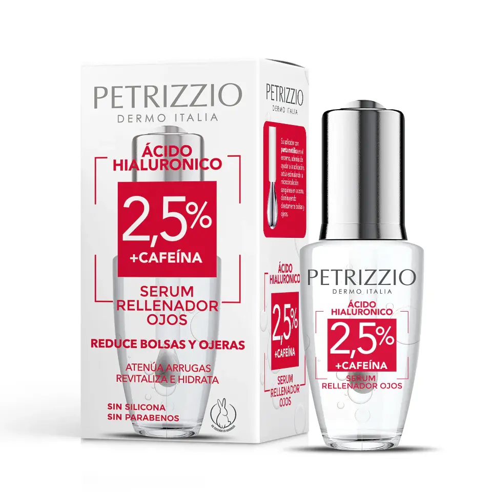 Sérum Rellenador Ojos 2.5% Ácido Hialurónico + Cafeína Hipoalergénico - PETRIZZIO 1