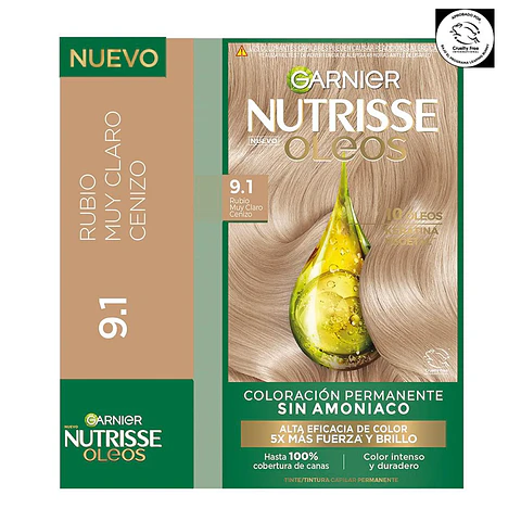 Tintura de Cabello Nutrisse Oleos Rubio Muy Claro Cenizo 9.1 Sin Amoníaco - GARNIER