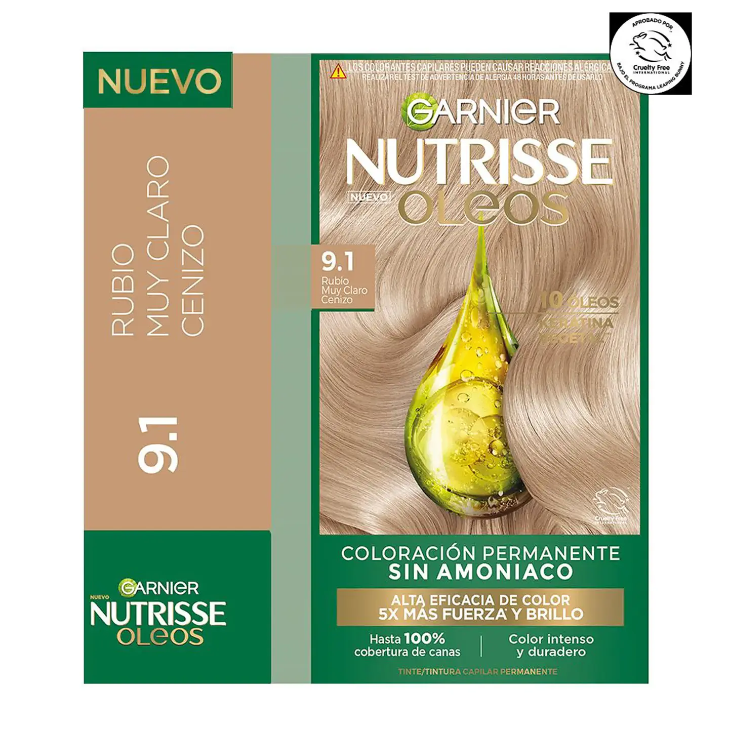 Tintura de Cabello Nutrisse Oleos Rubio Muy Claro Cenizo 9.1 Sin Amoníaco - GARNIER 1