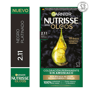 Tintura de Cabello Nutrisse Oleos Negro Platinado 2.11 Sin Amoníaco - GARNIER