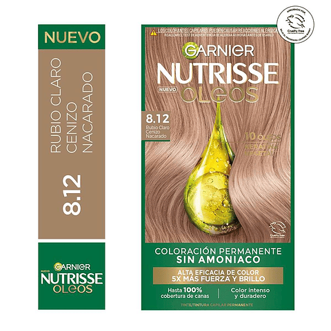 Tintura de Cabello Nutrisse Oleos Rubio Claro Cenizo Nacarado 8.12 Sin Amoníaco - GARNIER