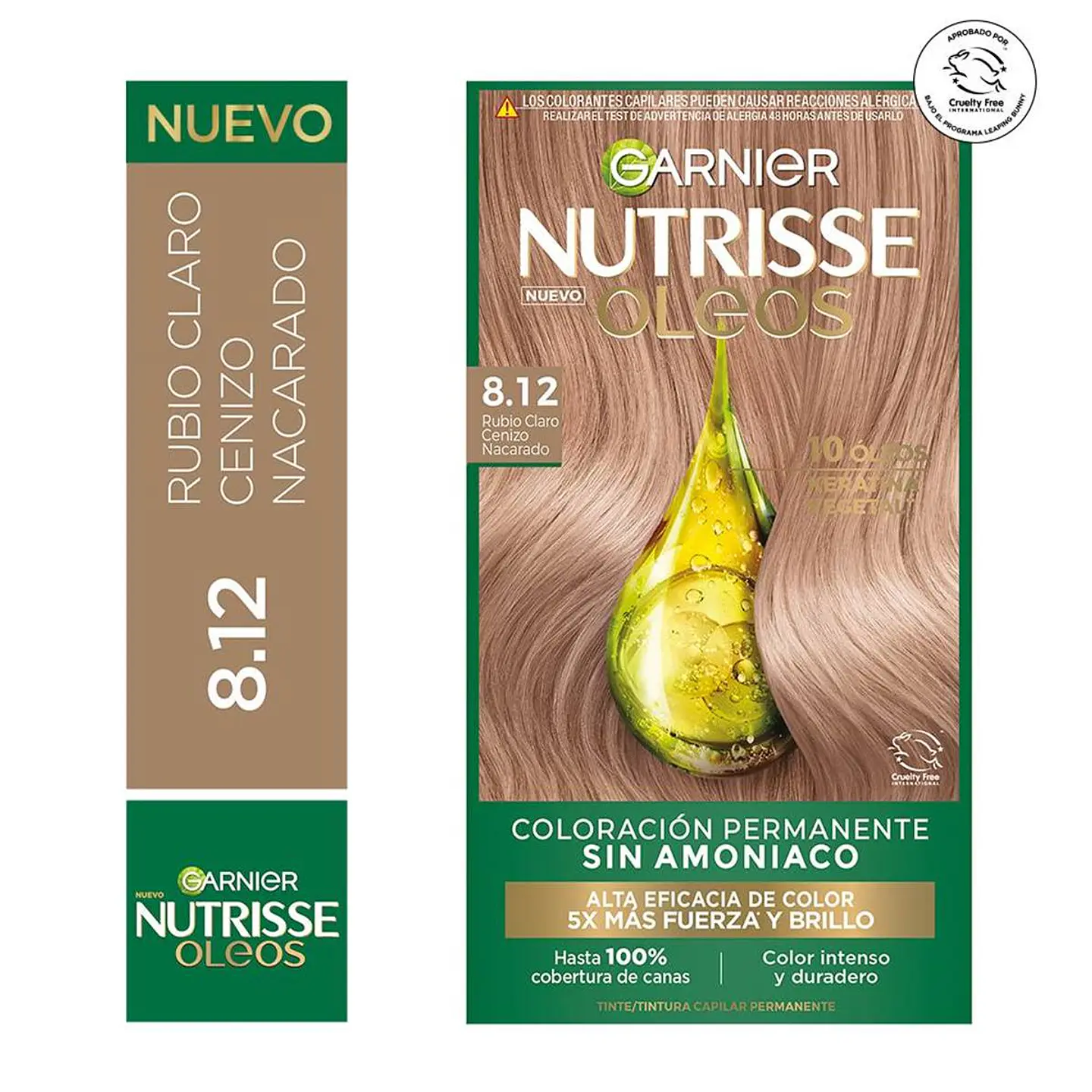 Tintura de Cabello Nutrisse Oleos Rubio Claro Cenizo Nacarado 8.12 Sin Amoníaco - GARNIER 1